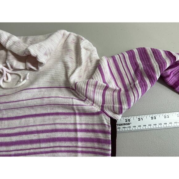 T By Talbots Cowl Neck Sweater Womens Size Small Drawstring Ombre Stripe Purple - Picture 10 of 13